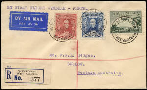 14-20 July 1930 (AAMC.165a) Wyndham - Derby, Mardie, Mundabullangana & Onslow, registered covers flown by Western Australia Airways on the extension to Wyndham, of their Perth - Derby route. The pilot was Norman Brearley.&nbsp;