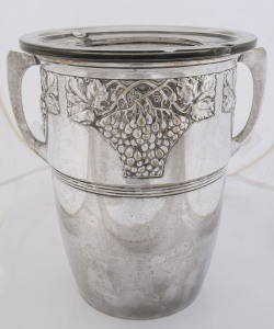 A German Art Nouveau silver plated champagne bucket with glass liner, early 20th century, 26cm high