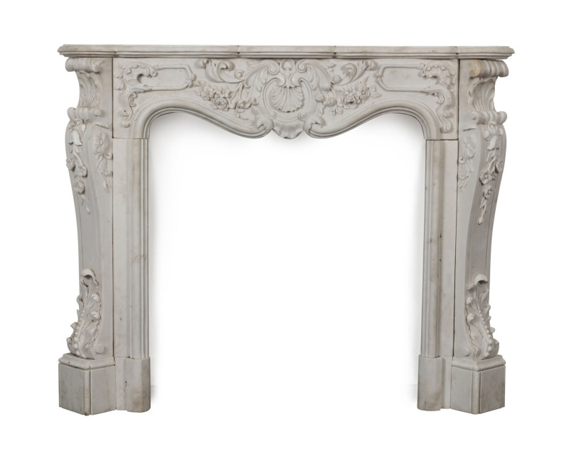 A French marble fire surround, 19th century, ​127cm high, 145cm wide