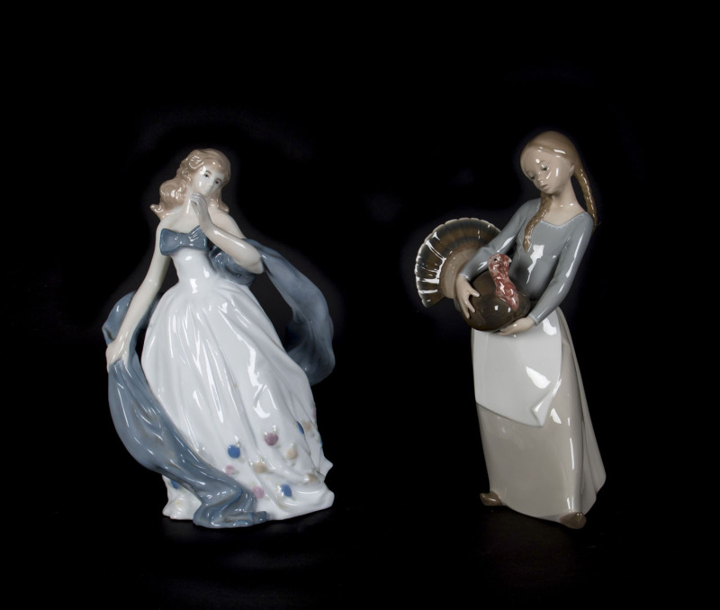 Lladro porcelain figure of The Turkey Girl together with a porcelain figurine, Lladro backstamp, 25cm high