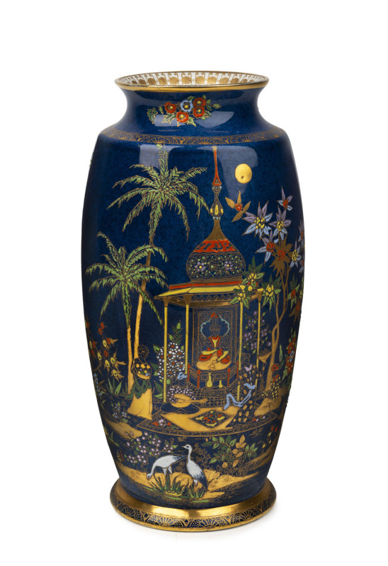 CARLTON WARE Persian patern vase on Bleu Royale ground, circa 1900, early crown mark stamped "W & R Carlton Ware, Stoke On Trent, Made In England", with six pointed star marked "PERSIAN", ​25.5cm high