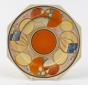 CLARICE CLIFF Fantasque Art Deco cabinet plate, circa 1925, stamped "Hand Painted Fantasque by Clarice Cliff, Wilkinson Ltd. England", 25cm across