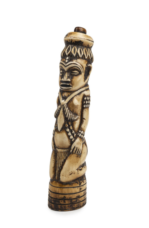 An African tribal vessel with figurative carving, ivory, 19th/20th century, ​24cm high