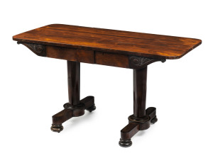 An English Regency sofa table, rosewood, early 19th century, 72cm high, 133cm wide, 62cm deep