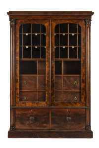 A fine William IV postmaster's cabinet, flame mahogany and pine, circa 1835, 156cm high, 104cm wide, 38cm deep