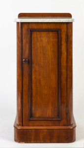 A Victorian mahogany bedside cabinet with marble top, circa 1885, 80cm high, 39cm wide, 38cm deep