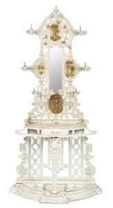 A Victorian cast iron Four Seasons hall stand, cast iron with marble top, English, 19th century, 202cm high, 100cm wide, 43cm deep