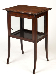 A small display cabinet, walnut and glass, circa 1900, 70cm high, 49cm wide, 37cm deep