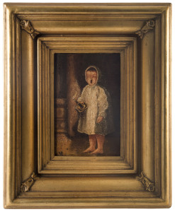 ARTIST UNKNOWN, 19th Century, Yawning Child, oil on canvas, period gilt frame, 24cm x 16cm