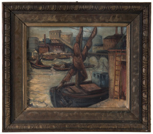 JUDITH KINSELLA, Port Scene, oil on canvas board, signed in pencil verso, 25cm x 30cm