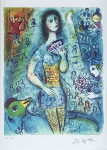 MARC CHAGALL (1877-1985), Circus Fan Dancer, lithograph, edition and signed in lower margin "29/250, Marc Chagall", 30 x 20cm