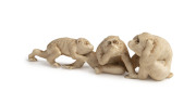 A Japanese carved ivory figure group of three monkeys, early 20th century, ​17cm long - 2