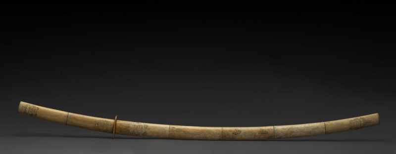 A Japanese sword with engraved ivory handle and scabbard, early 20th century, 108cm long