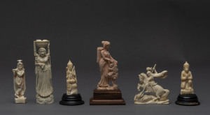 Five Indian carved ivory statues including deities and St. George, 19th/20th century, the largest 12cm high