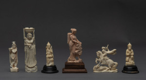 Five Indian carved ivory statues including deities and St. George, 19th/20th century, ​the largest 12cm high