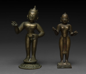 Two North Indian bronze offering figures, 19th century, the taller 22cm high