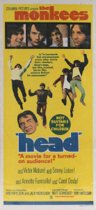 MOVIE POSTER 'head" original 1970 colour lithograph by M.A.P.S. LITHO PTY LTD "Columbia Pictures presents THE MONKEES in a fun-movie that encompasses every other movie form - western, desert saga, war film, musical, horror film, science fiction! It's memorable!" 76 x 34cm