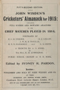 JOHN WISDEN'S CRICKETERS' ALMANACK for 1915: rebound from title page to p.520 and incorporating the photographic plate "FIVE CRICKETERS OF THE YEAR"; half red calf over cloth-covered boards, blank end-papers, gilt titles to spine.  Provenance: The family,