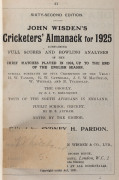 JOHN WISDEN'S CRICKETERS' ALMANACK for 1925: rebound from title page with 914pp (in two sections: to p.336 + to p.598) and incorporating the photographic plate "FIVE CRICKETERS OF THE YEAR"; half red calf over cloth-covered boards, blank end-papers, gilt