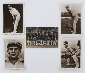 The Australian Team at Northampton in 1926, real photo postcard by Greenway (Northampton) together with four photo postcards of Woodfull, Kippax, Walker & McCabe. (5 items).The match took place 30 June, 1, 2 July 1926. Australia won by an innings and 147 