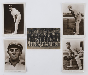 The Australian Team at Northampton in 1926, real photo postcard by Greenway (Northampton) together with four photo postcards of Woodfull, Kippax, Walker & McCabe. (5 items).The match took place 30 June, 1, 2 July 1926. Australia won by an innings and 147 runs.