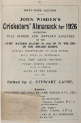JOHN WISDEN'S CRICKETERS' ALMANACK for 1926: rebound from title page with 987pp (in two sections: to p.340 + to p.664) and incorporating the photographic plate "J.B.HOBBS"; half red calf over cloth-covered boards, blank end-papers, gilt titles to spine.&nbsp;&nbsp;