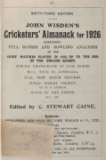 JOHN WISDEN'S CRICKETERS' ALMANACK for 1926: rebound from title page with 987pp (in two sections: to p.340 + to p.664) and incorporating the photographic plate "J.B.HOBBS"; half red calf over cloth-covered boards, blank end-papers, gilt titles to spine.  