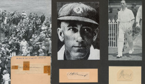 AUSTRALIAN CRICKETER AUTOGRAPHS: A collection of autographed displays; one autograph per page including many ex-captains; noted Richardson, Brown, Hassett, Benaud, Simpson, Ian & Greg Chappell, Hughes, Border, Waugh, Mailey, Thomas Andrews, Hendry, Blacki