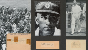 AUSTRALIAN CRICKETER AUTOGRAPHS: A collection of autographed displays; one autograph per page including many ex-captains; noted Richardson, Brown, Hassett, Benaud, Simpson, Ian & Greg Chappell, Hughes, Border, Waugh, Mailey, Thomas Andrews, Hendry, Blackie, a'Beckett, Hurwood, Chilvers, Sismey, Darling, Walker, Fingleton, Lindwall, Loxton, Davidson (183).