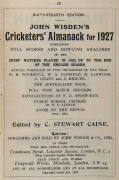 JOHN WISDEN'S CRICKETERS' ALMANACK for 1927: rebound from title page with 1,005pp (in two sections: to p.350 + to p.684) and incorporating the photographic plate "FIVE CRICKETERS OF THE YEAR" (including Bill Woodfull, Bill Oldfield and Harold Larwood); ha