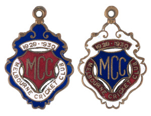 MELBOURNE CRICKET CLUB, 1929-30 membership badges, made by C. Bentley, (No.482) and the Country membership badge (No.1331). (2 items).