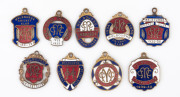 MELBOURNE CRICKET CLUB, membership badges by Bentley for 1931-32, 1932-33, 1933-34, 1934-35, 1935-36, 1936-37, and by Luke for 1937-38, by Stokes for 1938-39 and by Bentley for 1939-40. (9 items).