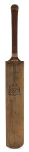 A RECENTLY DISCOVERED BRADMAN BAT FROM THE BODYLINE SERIES A "DON BRADMAN N.S.W. and AUSTRALIAN XI WORLD'S RECORD" full-size cricket bat by SYKES; signed "Don Bradman" in the ownership position and on the left size of the rear of the blade by sixteen members of the English Touring party, namely Jardine (captain), Allen, Verity, Hammond, Duckworth, Wyatt, Brown, Mitchell, Leyland, Warner (manager), Tate, Sutcliffe, Voce, Bowes, Paynter & Ames.