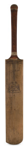 A RECENTLY DISCOVERED BRADMAN BAT FROM THE BODYLINE SERIES A "DON BRADMAN N.S.W. and AUSTRALIAN XI WORLD'S RECORD" full-size cricket bat by SYKES; signed "Don Bradman" in the ownership position and on the left size of the rear of the blade by sixteen memb