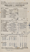 THE AUSTRALIAN TEAM IN ENGLAND - 1938 A mounted display comprising of three items: the official score card for the First Test at Trent Bridge, June 1938, which although drawn produced seven centuries and two double centuries!; a team sheet signed by all 1 - 2