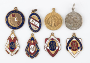 MELBOURNE CRICKET CLUB, membership badges, made by K.G.Luke, for 1941-42 (No.3297) and for Country members (No.1022), 1945-46 (No.2608) and for Country members (No.C1003), 1946-47 (No.2594) and for Country members (No.C933) and 1947-48 (No.3232) and for Country members (No.C510). (8).