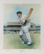 DON BRADMAN, print titled "SIR DONALD BRADMAN" BY ALAN FEARNLEY (BRADMAN in s follow-through position with the SCG in the background), signed in the lower margin by DON BRADMAN & THE ARTIST, L/E: 116/850. Framed & glazed,  57X48Ccm.