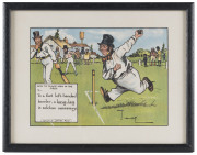 Charles CROMBIE: Four images from his "Laws of Cricket" series produced for "Perrier"; "How to place men in the field", "When (in the opinion of the Umpire)...", "The innings shall commence after the ground has been swept..." and "The striker being caught - 2