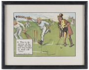 Charles CROMBIE: Four images from his "Laws of Cricket" series produced for "Perrier"; "How to place men in the field", "When (in the opinion of the Umpire)...", "The innings shall commence after the ground has been swept..." and "The striker being caught - 5