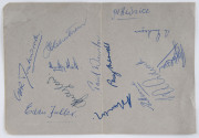 SOUTH AFRICA in ENGLAND - 5 TEST SERIES, 1955: An autograph page signed in ink by 13 of the South African tourists, including Cheetham (Captain), McGlew (Vice-Captain), Duckworth ('keeper), Fuller, Adcock, Heine & Tayfield.