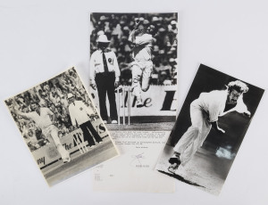 A folio containing a fine range of original press photographs, mainly 1950s-80s and a signed letter from Dennis Lillee (Jan.1982) and one from Rod Marsh (April 1983). The photos feature Dennis Lillee, Neil Harvey, the English Teams of 1936-37, 1946-47 & 1948, the Tied Test in Brisbane, Len Hutton out to a catch by Barnes, the "cap-hit-wicket" dismissal of Joe Solomon at the MCG, Jan.1961, Sobers clean-bowled Dec.1960, etc. (33 items).