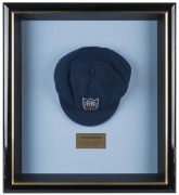 JOHN GLEESON'S NEW SOUTH WALES STATE TEAM CAP blue wool, embroidered 'NSWCA' shield logo on front. Attractively framed. [Gleeson played in 29 Tests for Australia between 1967 and 1972; he was first selected for the NSW Team in 1966. He was best known for - 2