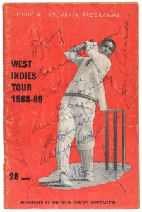 WEST INDIES TOUR OF AUSTRALIA 1968-69: The official souvenir programme signed to the front cover by the whole team of 12 Australians who defeated the West Indies by 10 wickets during the Third Test, Sydney Cricket Ground, January 1968. 