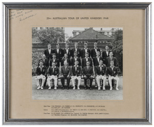 AUSTRALIAN TEAM TO ENGLAND 1968: Official team photograph with names printed in margins, endorsed at top left "To the Geelong Football Club with many thanks, Paul Sheahan". Framed & glazed, overall 33 x 40.5cm.