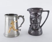 1977 Centenary Test Character Jug, made by Bendigo Pottery, with heads of Greg Chappell and Tony Greig, 17 cm tall; with Certificate #18/300' also, a Sir Donald Bradman Australian Legend pewter tankard with 1997 Certificate. (2 items).