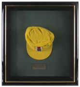 DOUG WALTER'S WORLD SERIES CRICKET CAP, 1978, yellow wool with the "W.S.C." logo to front. Attractively framed. Accompanied by a Statutory Declaration advising that the cap was acquired from a Knight's Sporting Memorabilia auction in the 1980s. - 2