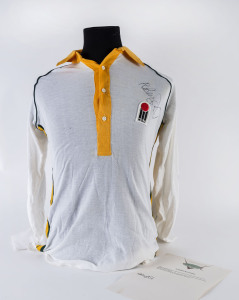 RAY BRIGHT'S World Series Cricket shirt, autographed "R. Bright" over the logo, circa 1978.