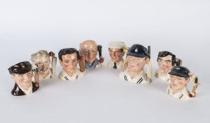 A collection of Royal Doulton toby jugs issued between 1985 and 1998, comprising of "The Hampshire Cricketer", "Len Hutton", "Brian Johnston", "Dickie Bird", "Denis Compton", "Freddie Trueman", "Ian Botham" and "Jack Hobbs". (8).