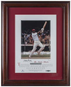 VIV RICHARDS "The Master Blaster" limited edition photographic display by Patrick Eagar, #32/350, signed by Richards and with details of his incredible career. With CofA. Framed & glazed, overall 58 x 45cm.