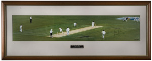 MARK TAYLOR, "Ton of Tests" panoramic photograph of Taylor at the wicket during his 100th appearance in a Test Match (Brisbane, November 1998). From a limited edition (587/1500) signed by Taylor. Framed & glazed, overall 46 x 115cm.